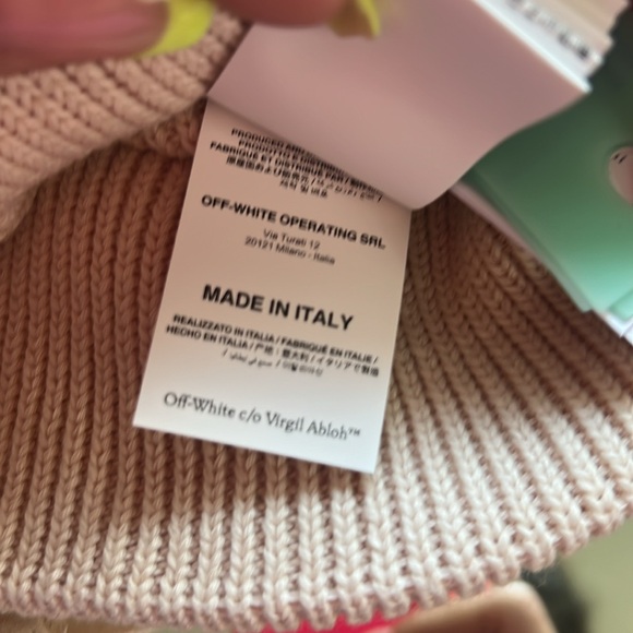 NEW OFF WHITE Ribbed Beanie Hat Sand Black Logo Cotton Cashmere Blend w/ Tags - Picture 8 of 9